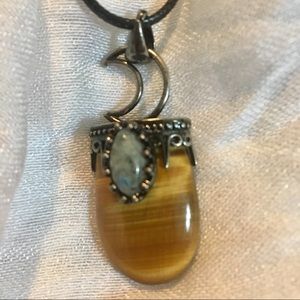 Tiger’s Eye Topped by Labradorite & Crescent Moon